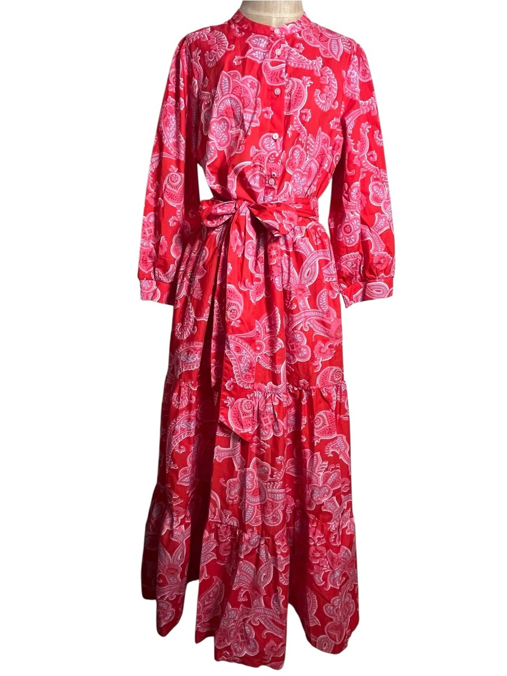Boden Alba Tiered Cotton Maxi Dress Flame Scarlet, Cascade Paisley — Size 16/18R - Picture 3 of 12